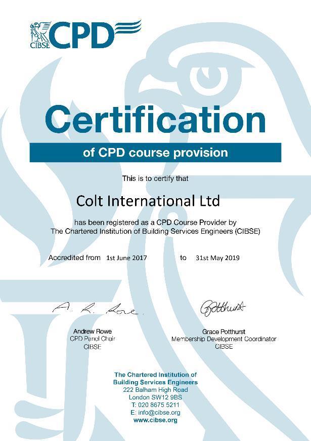 CPD Accreditation Colt International Limited Colt have a number of CPD accredited topics including: Car park ventilation The general