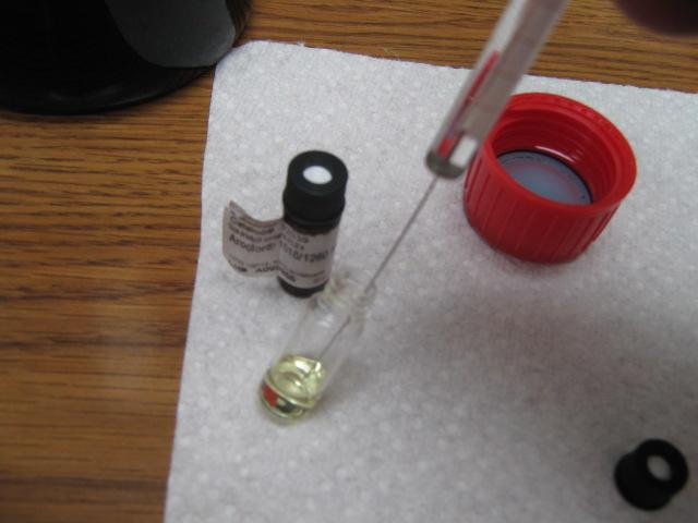 Add 5ul of the Restek PCB standard into the vial, diluting