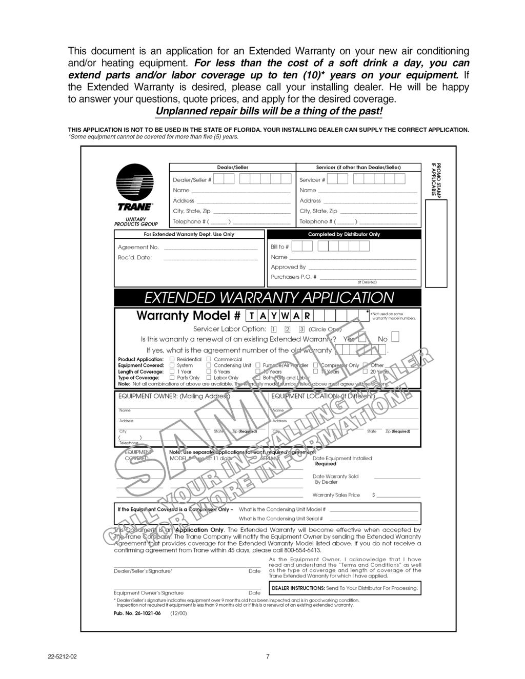 F m q This document is an application for an Extended Warranty on your new air conditioning and/or heating equipment.