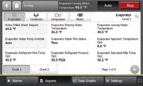 X F/ C F/ C Evaporator Water Pump Override Auto/On Evaporator Water Flow Status Flow/No Flow Evaporator Approach Temperature CktX XXX.X F/ C Evaporator Refrigerant Pool Temp CktX XXX.
