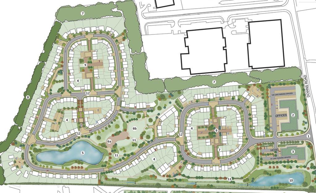 Illman Young were engaged to assist in the creation of a landscape led masterplan for a development of 250 houses, with commercial buildings and 60 bed hotel.