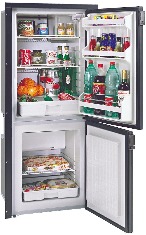 The CR195 is equipped with two fan-cooled compressors, separate thermostats for the fridge and freezer sections, a flush mounting frame, inner light, and a vegetable bin. 52.9 21.4 22.
