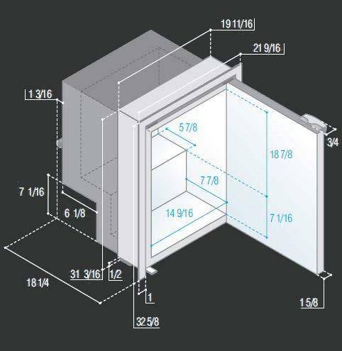 4 Freezer internal size Height (Inches) 5.1 Width (Inches) 15.6 Depth (Inches) 9.8 Weight Lbs 58.