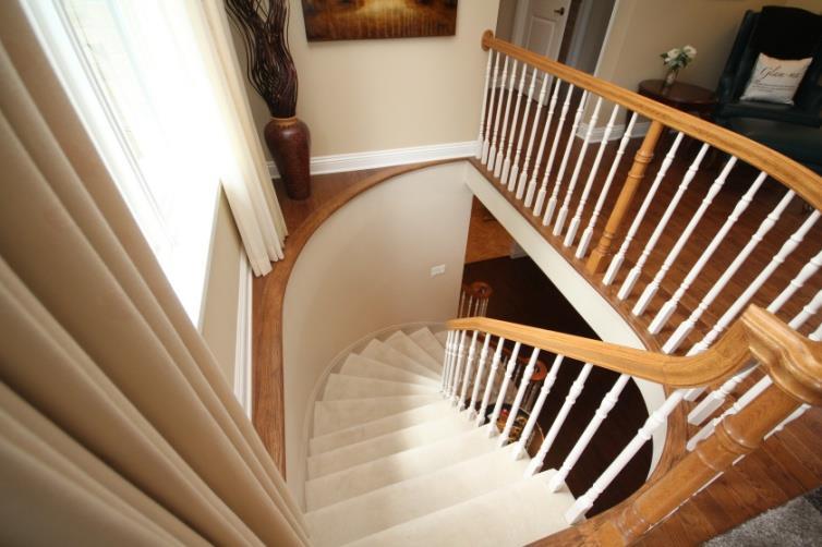 The Lower Level: An open curved staircase from the living room leads you to the lower