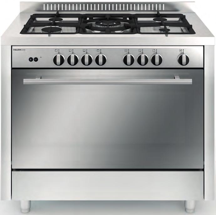 Matrix 100x60 M165GI Inox 113L Gas oven Gas grill Turnspit 1 grid 1 drip tray Cooking functions: M165GI 5 gas burner (1 triple ring burner) 76 86-91 STANDARD FEATURES: Without lid, with splash-back