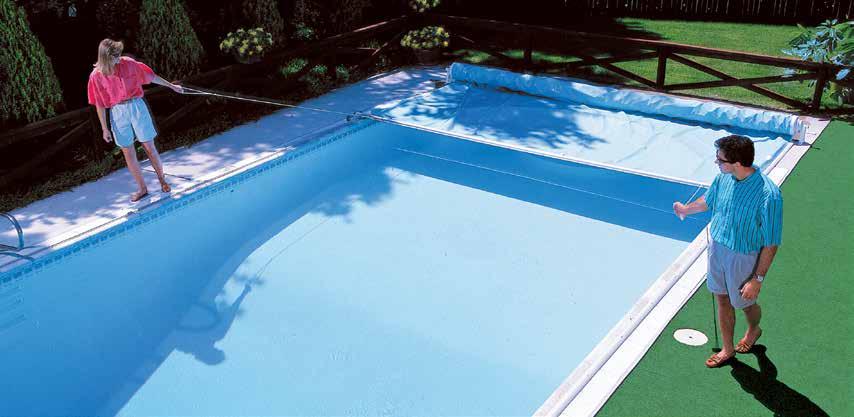 Upgrade to an automatic system Original turn handle Our standard turn-handle system makes removal of the pool cover on a standard-sized pool a less strenuous task than "anchor" type covers.