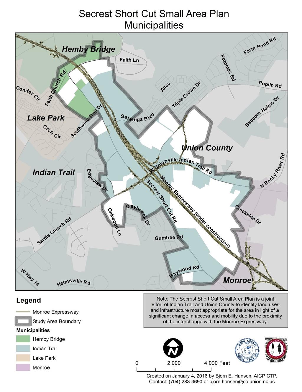 Local Jurisdictions Indian Trail is responsible for the majority of land in the study area, and Hemby Bridge has a small portion in