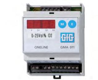 The controller is compact, only 70mm wide. A variety of different transmitters for flammable gas, toxic gases and oxygen can be attached. Alarm thresholds can be adjusted from the front panel.