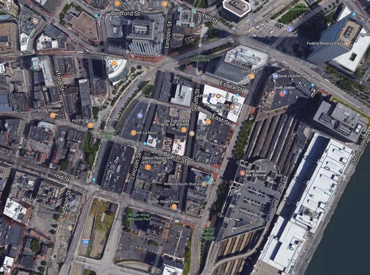 South Station, Boston, MA Streetscape successfully mitigates presence of bus garage and parking on side street