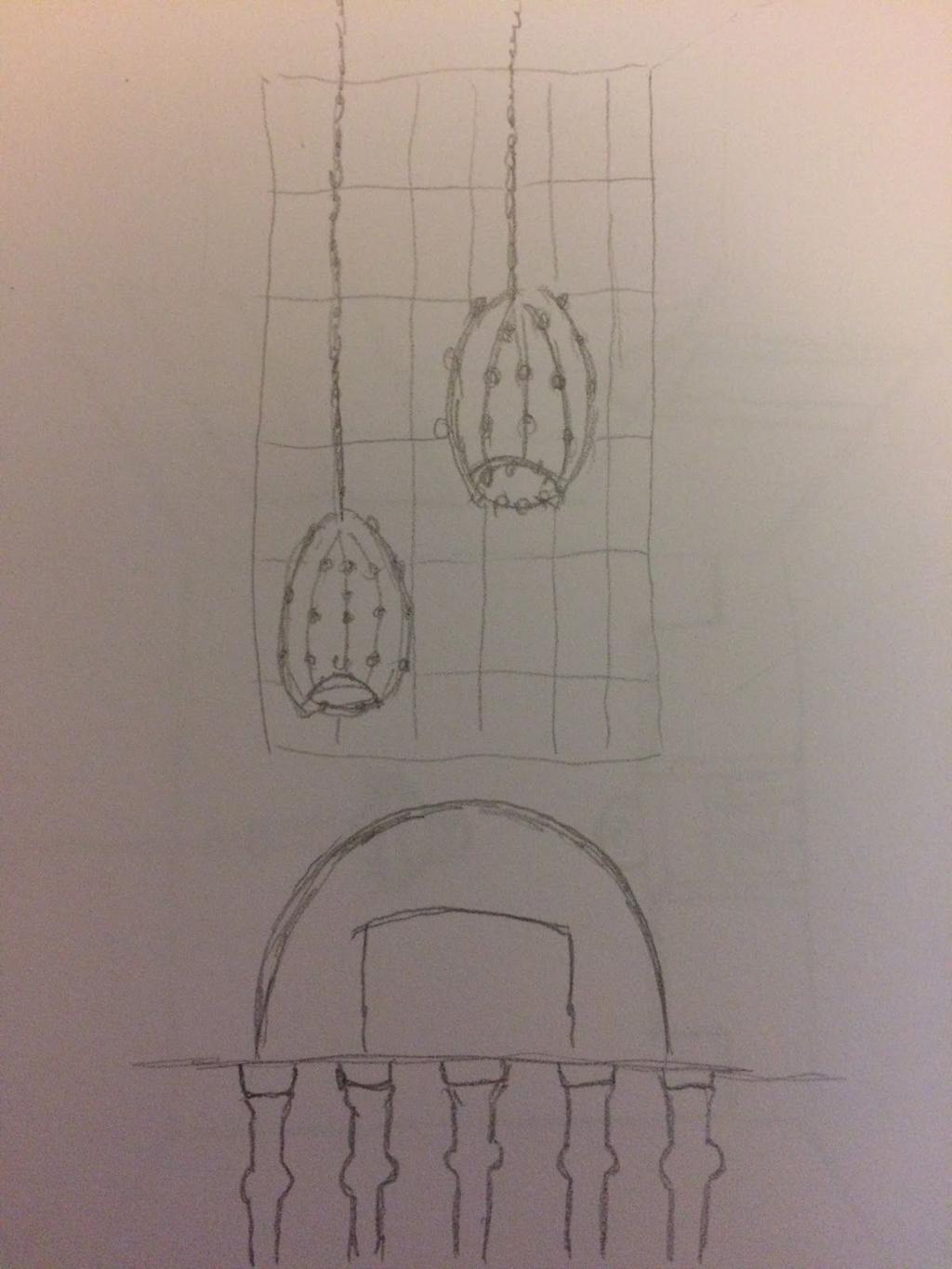 I sketched two chandeliers and the mirror behind.