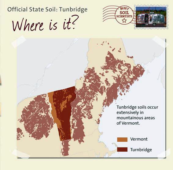 Fig. 2. Typical landscape for Tunbridge soils in the Green Mountains of Vermont. Credit: Thomas Villers Fig. 3. Location of the Tunbridge soil in Vermont.