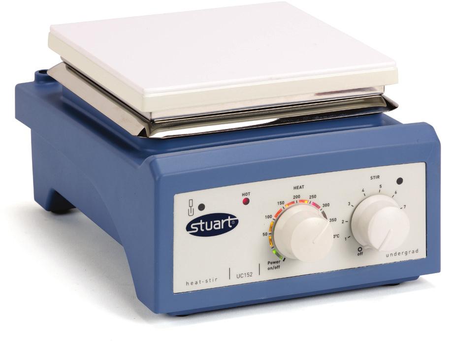 The hotplate has an innovative LED temperature indicator scale and can also be used in conjunction with the digital contact thermometer to accurately control sample temperature.