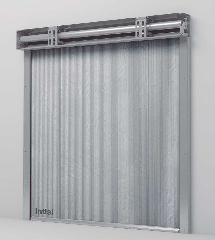 Active Fire Barrier. Design Operable Fabric Fire Curtain Fire resistant doorset constructed from technical fabrics which functions as a rolling shutter by means of the ISF Gravity Fail Safe system.