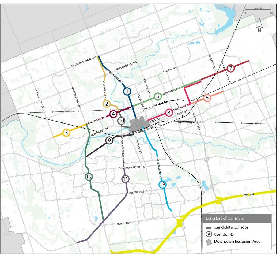 Initial Corridors Examined Key criteria for shortlisting potential routes included: Ridership (existing and future) Connection to