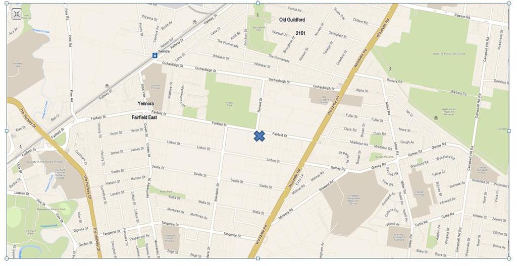 APPENDIX 1c LOCATION MAP Pascoes Address: 40-46 Fairfield Street, FAIRFIELD EAST NSW 2165 Marked as X