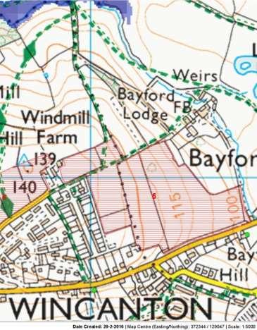 The NE part of the site is on the hill-top plateau, which slopes down increasingly towards Bayford in the adjoining parish. The robust hedgerows to the N and E provide a reasonable degree of.