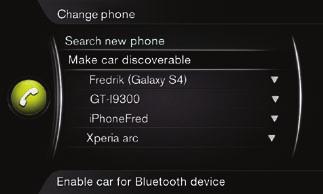 Kaip prijungti telefoną su Bluetooth *? Įprastame telefono šaltinio rodinyje paspauskite OK/MENU. Pasirinkite Make car discoverable (Padaryti automobilį aptinkamu) ir patvirtinkite spausdami OK/MENU.