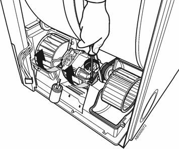 Rotate the entire motor block (motor + two fans) towards the interior of the