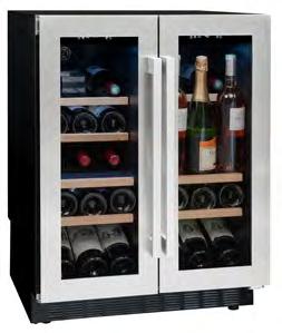 DOUBLE-COMPARTMENT SERVICE WINE CABINETS AVU54SXDZA 50 59,5 (W) x 57,1 (D) x 82/89 (H) Reversible 2 layers glass door, anti-uv treated, stainless steel frame 4 semi-sliding wooden shelves 1