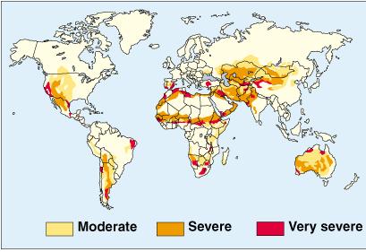 Soil Erosion & Degradation Desertification the process by which fertile land becomes desert, typically as a result of drought, deforestation, or inappropriate agriculture.
