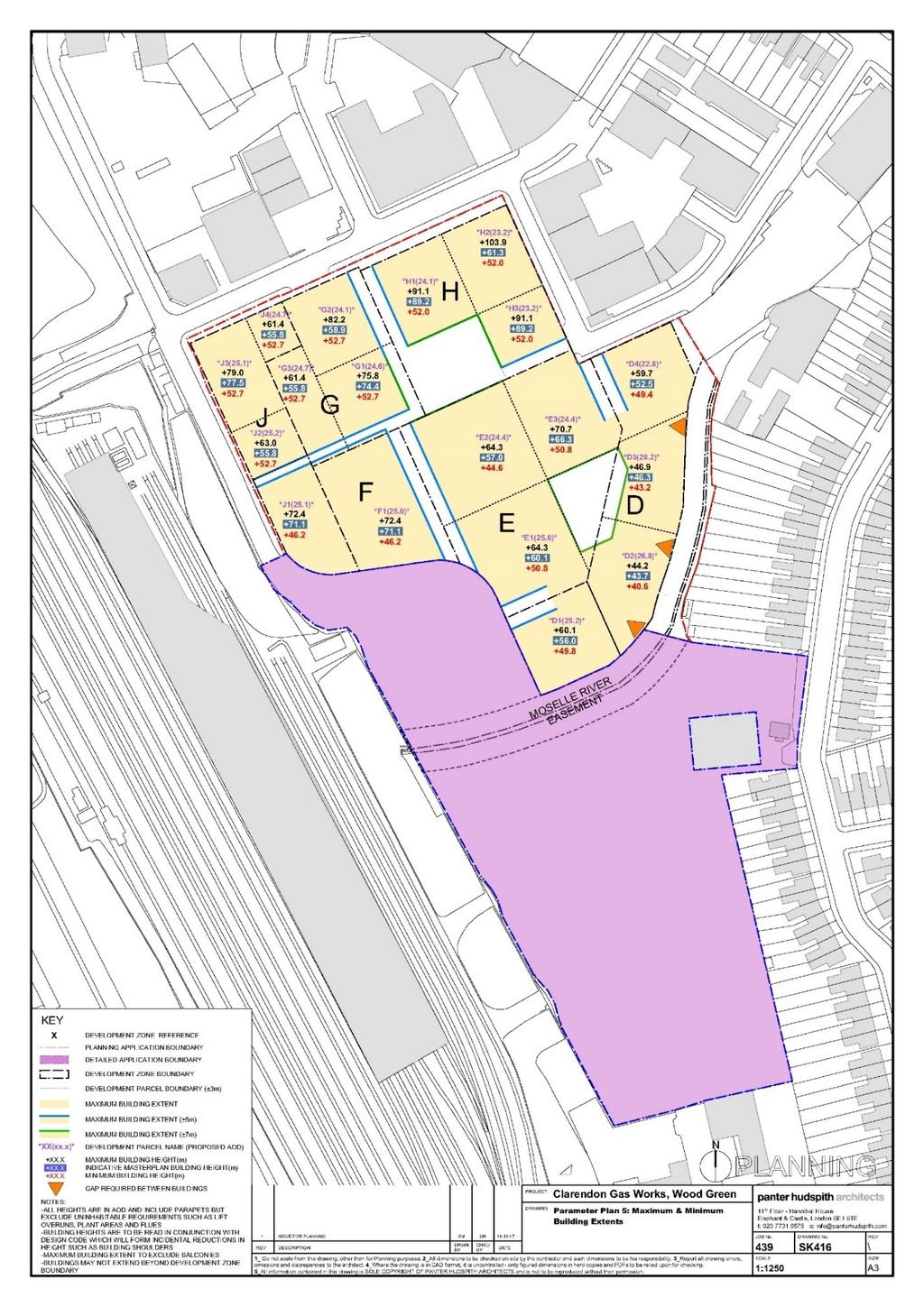 between Development Zone D and the rear gardens of properties 63 155 Hornsey Park Road.
