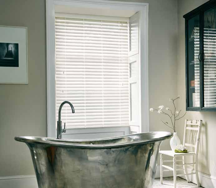 Functional Benefits Aluminium and Faux Wood Venetians look sleek, are easy to maintain and splash-proof, so are the ideal product for this room.