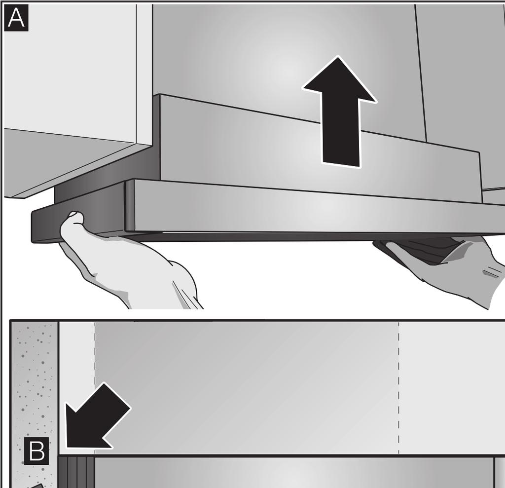 Installation en Body wall thickness: 16 mm 1. Screw the mounting pieces to the body on the left and right. 2. Remove the tabs from the bottom of the mounting pieces. 2. Connect the power cord provided to the appliance.