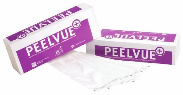 Decontamination Accessories Dux Dental PeelVue+ Sterilising Pouches Autoclave/chemiclave pouch with internal processing indicator.