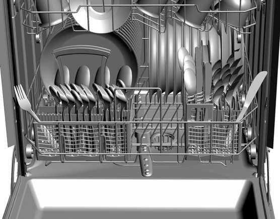 Knives and cutlery with sharp edges or points may also be placed horizontally in the upper basket. Place the cutlery basket over the foldeddown prongs anywhere in the basket.