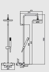 2b CL 5925 thermostatic shower column, - integrated diverter, - ø 200 mm.