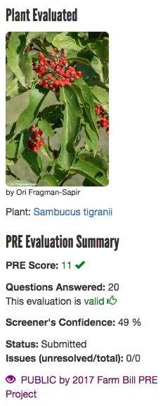 Sambucus tigranii PRE Score Legend < 13