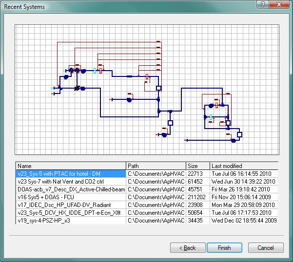 7.3.4 HVAC Wizard: Open Recent System Figure 7-4: Recent Systems view within the HVAC Wizard.