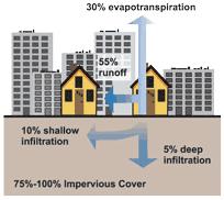 Impervious cover in a watershed results in