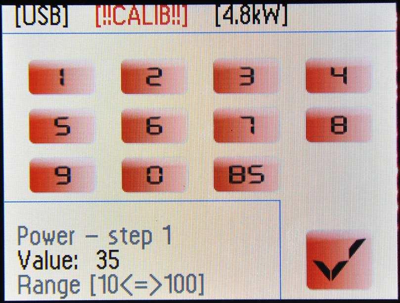 5.3 POWER SETTING TE70 IR-HEATER When you press the indication of the power to be delivered, a numeric keypad will appear with which to set the power that must be delivered by the heating tool during