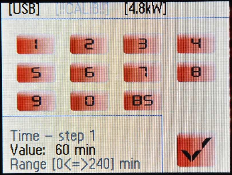 5.4 SETTING THE STEP DURATION If you press the duration of the current step, a numeric keypad will appear with which to set the time duration of the profile's current step.