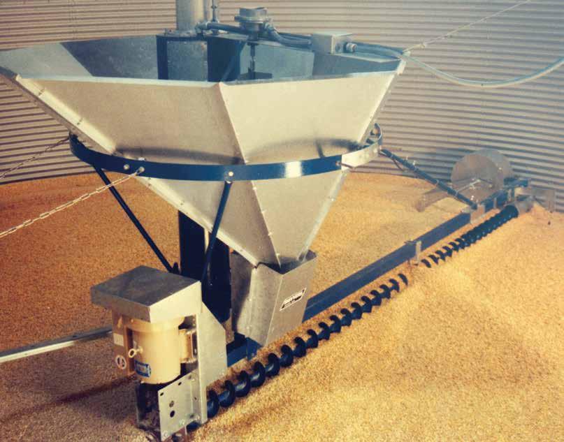 Grain loaded through the top of the bin is funneled through the Level-Dry s hopper and spread outward to the bin wall via a leveling auger.