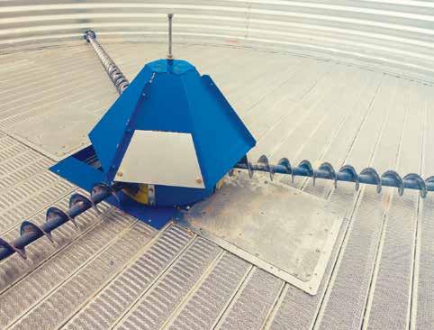 As tapered sweep augers pull an even layer of grain toward the center of the bin, the Circu-Lator uses a center vertical auger to move dried grain up, where it can either be continuously carried