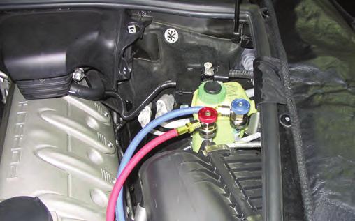 A/C Refrigerant System Service & Diagnosis Manifold Gauge Set Service Ports on the Vehicle The port under the low side gauge connects the low side service hose to the low side service connection on