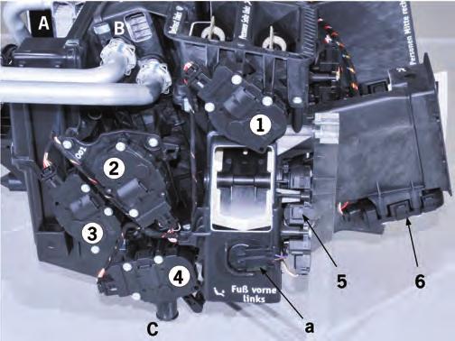 Panamera Systems Heating Unit, Left Side Heating Unit, Right Side 1. Servo motor for front side air vent 2. Servo motor for front temperature mixing flaps (cold and hot flap) 3.