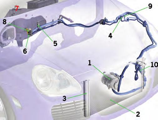 Cayenne Systems (E1) Refrigeration Circuit, Cayenne (V6) The following illustration shows the refrigeration circuit of the Cayenne with manual air conditioning.