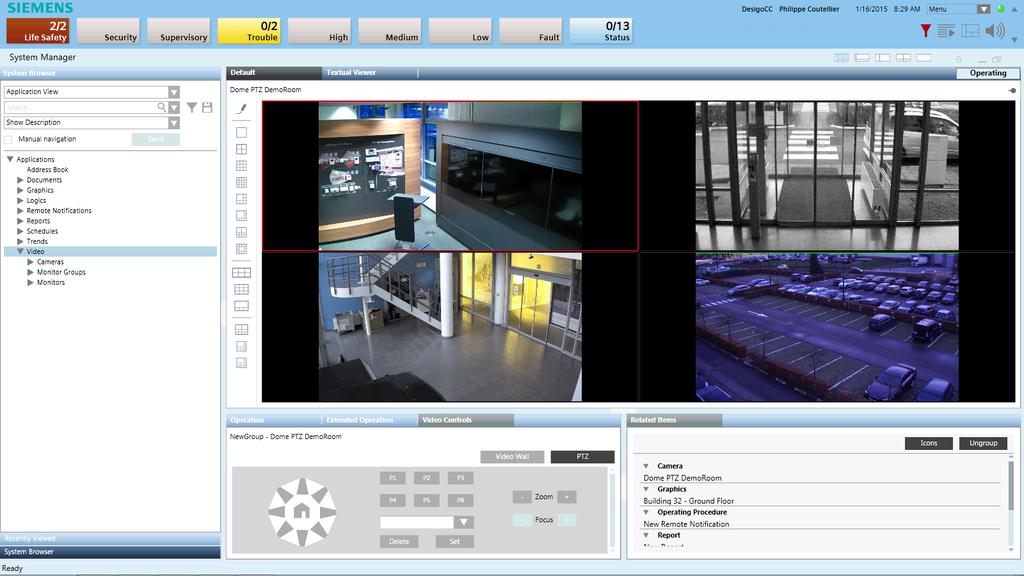 . Desigo CC Video Display videostream Operating PTZ Presetting activation Access to the recordings Manuel