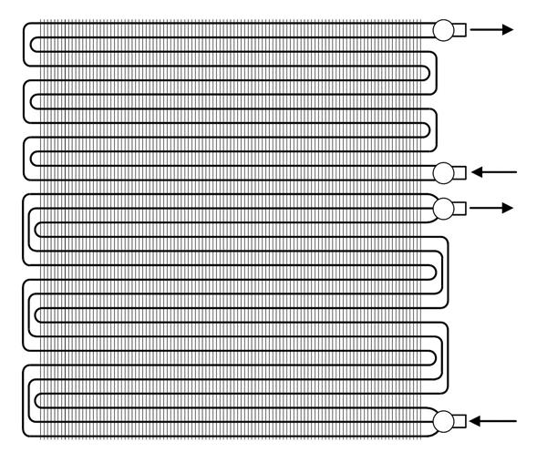 Common circuiting method with horizontal headers and bottom