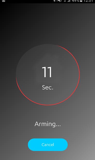 4.5 DELAYED ARMING Delayed Arming allows you to arm your SMARTalarm while still on the premises. The function is giving you the time you need to leave the secured area without triggering the alarm.