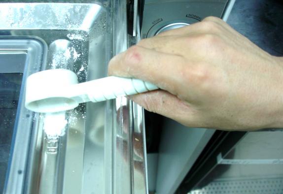 Using the Right Detergent The recessed detergent area located on the inside door panel will hold approximately 12 grams of detergent. Follow the detergent manufacturer s guidelines.