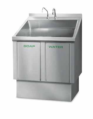 2-092-1 Surgical scrubbing basin with elbow-type soap and water dispensers stand-alone scrubbing basin, with wall-mounting option basin depth 300 mm features: 1 water trap, elbow-type water and soap