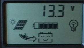 Light bulb symbol to switch on and off solar power Once switched on, the display shows the power floating from