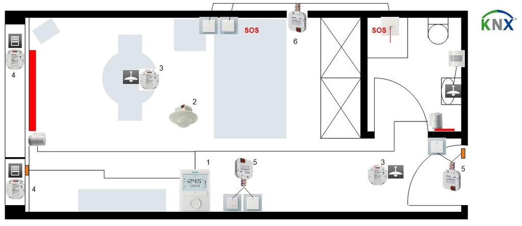 No 4b Flush mounting, with display and operation of temperature Highlights Room thermostat with large display, integrated actuator and digital inputs Flush mounting actuators and KNX interfaces Room