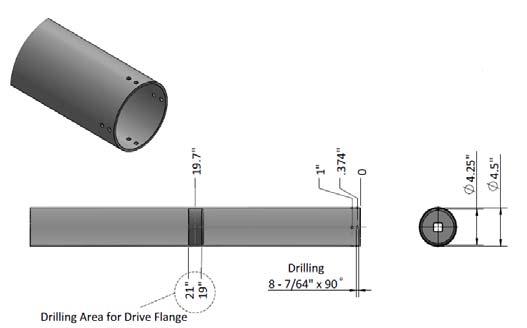 OPERATOR MOUNTING MOTOR MOUNTING TO DOOR PIPE. Door pipe and mounting holes preparation. (Pipe is not provided with the operator.) (Figure for FST-5) (Figure for FST-50).