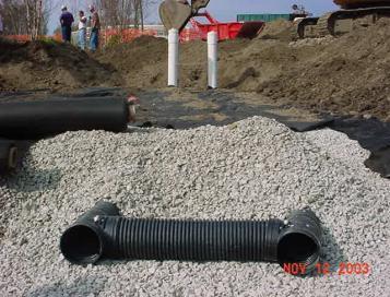 #8 Install filter fabric (on sides only) #9 Install Under drain and lay Down Stone Layers (IWS)