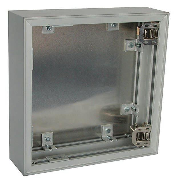 Mounting depth: 90, 150 or 210 mm UPB version A gap of up to 12 mm between the flushmounting enclosure and the wall can be concealed with a bezel frame made of anodized aluminium.